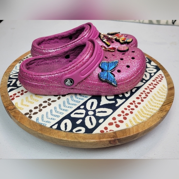 Unisex Taffy Pink glitter clog Girl Size 3 with valuable fun  charms - Picture 3 of 10